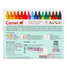 Camel  Wax  Crayons  Assorted  pack  of  16  shades,  Extra  long