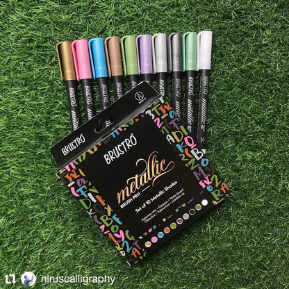 BRUSTRO Metallic Brush Marker Pens Set of 10 Metallic Shades